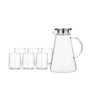 Bộ Bình Thủy Tinh Chịu Nhiệt Kèm 6 Cốc Không Quai Cao Cấp