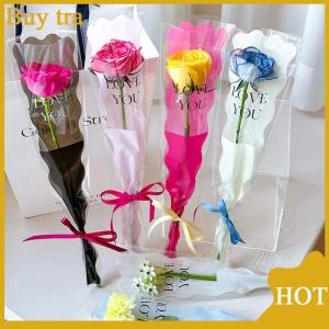 [Buytra] 10pcs Single Rose Sleeves Flower Wrapping Bag Bouquet Packaging Bags Clear Cellophane Floral Wrappers For Valentines Day