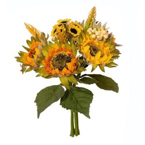 URBAG อุปกรณ์ปาร์ตี้ปาร์ตี้ ของตกแต่งบ้าน ช่อดอกไม้สำหรับเจ้าสาว ดอกเดซี่ผ้าไหม การจัดดอกไม้ ดอกทานตะวันประดิษฐ์ ใบหญ้า