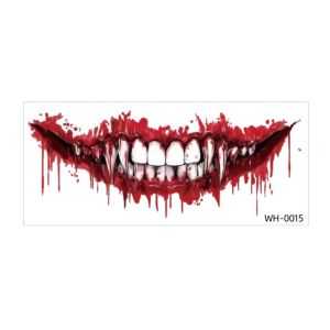 FUNG DIY Big Mouth Tattoo Sticker Fake Scary Bloodiness Face Decorations Sticker Makeup Sticker Waterproof Realistic Mouth Stickers Halloween Party