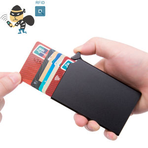 RFID ป้องกันการโจรกรรมสมาร์ทกระเป๋าสตางค์ผู้ชายบาง ID ผู้ถือบัตร โดยอัตโนมัติโลหะแข็งธนาคารผู้ถือบัตรเครดิตธุรกิจมินิบางสมาร์ทกระเป๋าสตางค์ผู้ชาย กระเป๋าตังชาย กระเป๋าใส่บัตร