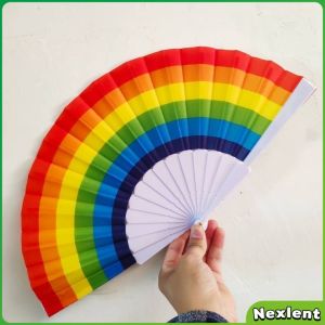 Nexlent 7 inch Childrens Craft Folding Fan Rainbow Flat Fans Kindergarten Cloth Dance Small Fan Cold Fan