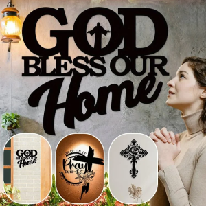 God Bless Us Wall Hanging Metal Decorative Inspirational Iron Cross Wall Art Scripture Verses Cross Home Decor 十字架金属壁画装饰