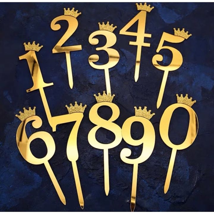 Acrylic Number Cake Topper Glitter Crown Diamond Happy Birthday Number ...