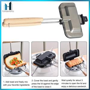 【Homelements】Hot Dog Toaster Multifunctional Flip Grill Pan Rectangle High Temperature Resistant for Breakfast Pancakes Toast Omelets
