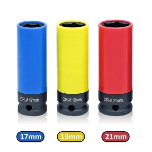 NUBE 1Pcs 17/19/21/22mm Wheel Protector Socket Thin Wall Chromium Vanadium Steel Deep Impact Socket  1/2 Inch Drive Hex Socket Sleeve for Car Tire Bolt Removal