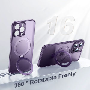 เคสโทรศัพท์ขาตั้งแหวนหมุนได้360 ° สำหรับ iPhone 16 15 14 13 12 Pro Max สำหรับ MagSafe เคสแบบมีขาตั้งได้เคลือบด้านโปร่งแสงแม่เหล็กสำหรับ iPhone 16 Pro Max Plus เคสกรอบกันกระแทกทหาร