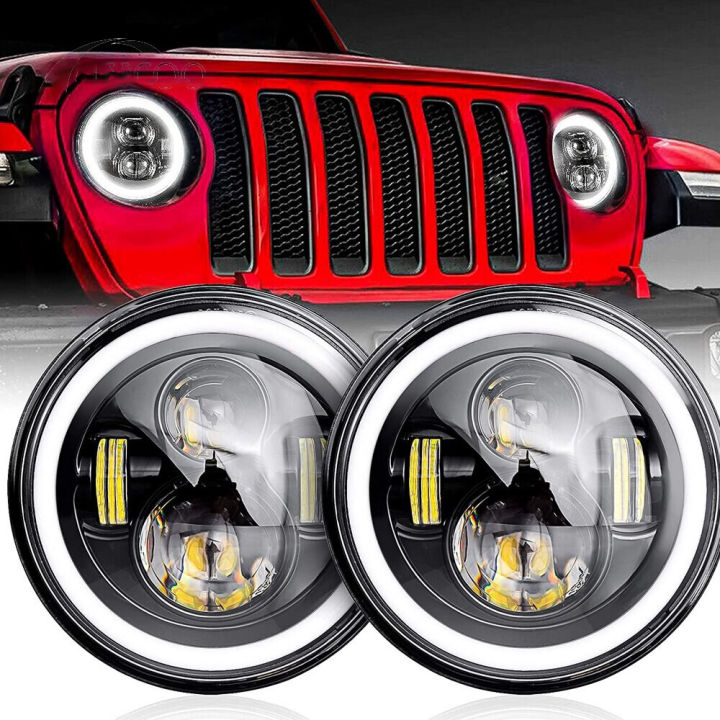 HOL Car Headlight 7 Inch H4 LED Car Light DRL Angle Eyes Ring Halo 12V ...