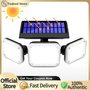 【24Hours Shipped】 112 LED Super Bright Solar Wall Light with 3 Modes 3 Heads Flood Light 6000-6500K 300LM for Exterior Outside Garage House