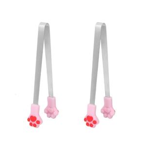 2Pcs Silicon Mini Kẹp Gắp Dễ thương Sặc Sỡ Mèo Bàn Chân Thiết Kế Kẹp Thép Cho Trẻ Em Lý Tưởng Cho Phục Vụ Đồ Ăn Nhẹ Và Trái Cây