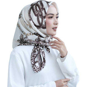 Jifang Khăn Quàng Cổ Vuông Lụa Satin Thiết Kế Dây Xích Da Báo Châu Âu Thời Trang Khăn Trùm Đầu Hồi Giáo Khăn Trùm Đầu Khăn Trùm Đầu 7 Màu 90X90Cm WJ512