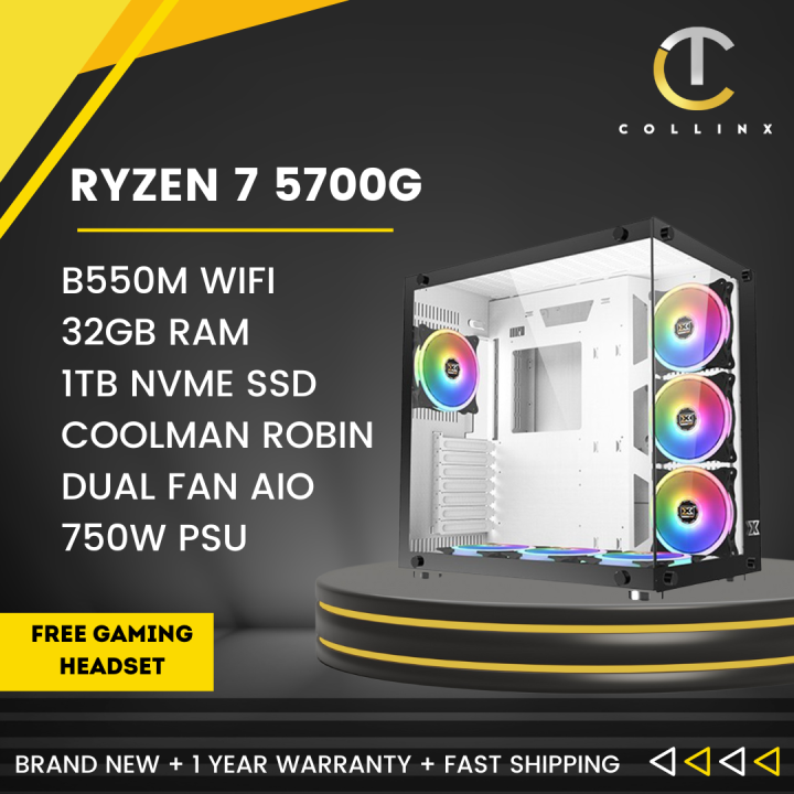 Custom Gaming Pc Build Amd Ryzen 7 5700g Desktop B550m Wifi 32gb Custom Gaming Pc Build Amd Ryzen 7 5700g Desktop B550m Wifi 32gb