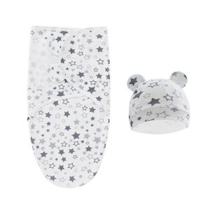 𝟮 𝗜𝗡 𝟭 Baby Swaddle Bonnet 𝗦𝗲𝘁𝘀 With Adjustable Magic Sticker Gift Newborn Baby Sleep Sack Soft Cotton Baby Receiving Blanket Baby Hood Blanket