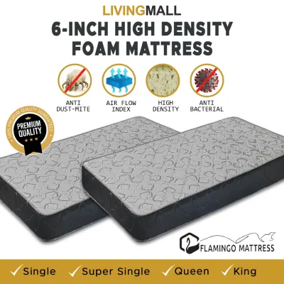 Living Mall 6-inch High Density Foam Mattress - Single / Super Single / Queen / King Sizes