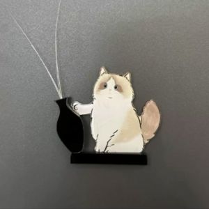 GORGE Acrylic Cat Whiskers Collection Ornaments Cartoon ic Cat Pushing Vase Decor Creative Cat Refrigerator Sticker for Home Decoration