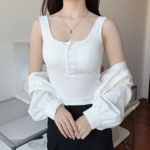 Áo ba Lỗ Hai Dây Nữ Khuy Cài Kèm Mút Ngực Croptop Kiểu Dáng Trẻ Trung (Freesize dưới 52Kg)