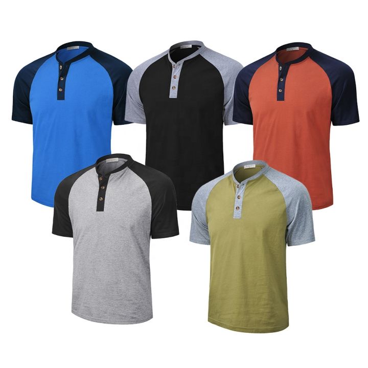 Henley Raglan Clearance Raglan Henley T-shirt 100% Cotton Short Sleeve Henley Raglan ...