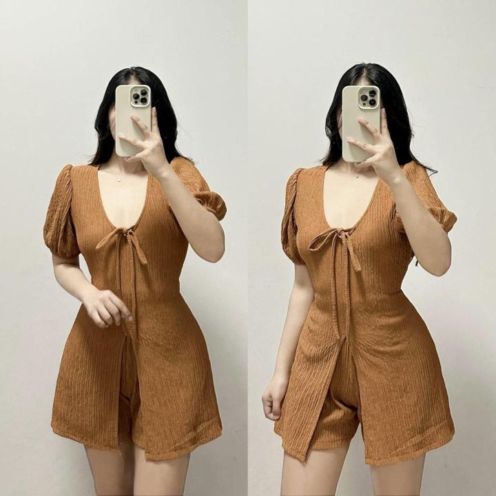 ZEALO%20Cadence%20Puff%20Sleeves%20Peplum%20Drawstring%20Top%20and%20Shorts%20Terno%20Coordinates%20Terno%20Bark%20Crepe%20-%20Image%205