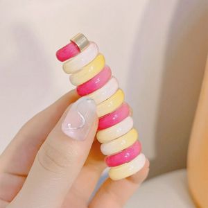 F4 Ikat Rambut Korea Model Kabel Warna Warni Kuncir Kepang Elastis Phone Cord Flower Hair Tie AHD005