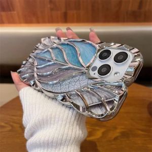 Luxury Plating Colour Fashion Leaf Phone Case For iPhone 11 12 13 14 15 Pro Max 17 Air Silicon Bumper Protector On 16 Plus Cover