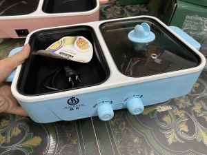 Bếp Lẩu Nướng Mini 2 Ngăn SHABAN Cao Cấp 2 In 1 Siêu Chống Dính Đa Năng Tiện Lợi