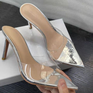 [Free Shipping] WomenS Summer Sandals New Style Elegant Design Pointed-Toe Open-Toe Transparent One-Strap Thin-Heeled High-Heeled Sandals
