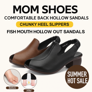 Moms overshoes comfortable handmade fish mouth sandals Chunky heel back hollow openwork sandals