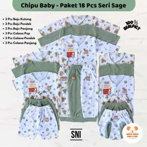 Paket 18 Pcs Baju Bayi baru Lahir 9 Set Pakaian Bayi Newborn Perempuan Laki laki Bahan Lembut Chipu Sage