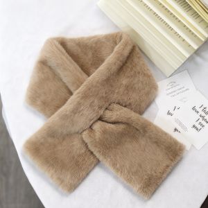 HOTOTO Solid Color Plush Scarf Faux Fur Soft Cross Scarf All‑match Short Neck Wrap Autumn Winter