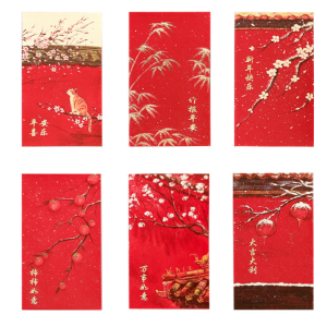 FlickS red packet 2026 新年红包 马年红包 6pcs Solid Forbidden City Red Envelope Blessings Printing Mixed Pattern Lucky Money Bag Household Thickened 2025