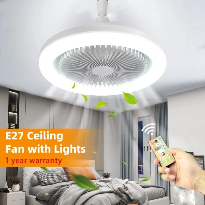 Vikye Lampada A Sospensione Con Ventilatore 60W 30cm – Telecomando, Luce LED Dimmerabile E27, 3 Velocità, 3 Temperature