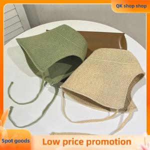✨QK shop✨ Linen Straw Regency Bonnets Hats For Women Sun Hats Bow Beach Cap Big Wide Brim Cloche Hat Chapeau Femme Lace Up Outdoor Summer