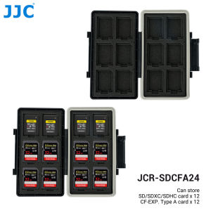 JJC 24 Slots Memory Card Case SD SDHC SDXC Memory Card Case Water-Resistant Shockproof Protection CFexpress Type A Cards Storage Organizer Card Holder Cards Carrying Case Storage Box