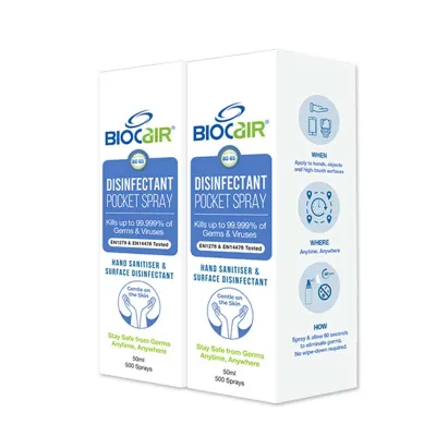 BioCair BC-65 BioActive HFMD / Disinfectant Anti-Bacterial Pocket Spray 50ml (2 Bottle ) BABY FAST