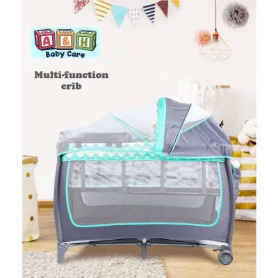 Foldable Baby Crib and Playpen 2 layer Baby Bed with Diaper Table (with mosquito net hanging toys storage bag)