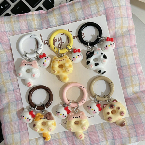 6 cái Dễ thương Hello Mèo Kitty Donut Keychain Mèo hoạt hình Cookie Mặt dây chuyền nhựa ba lô đồ trang trí treo quyến rũ Móc treo chìa khóa xe quà tặng cho cặp đôi