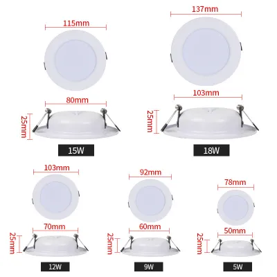 5W 9W 12W 15W 18W Led Pin Light Panel Downlight Recessed Down Ceiling Lights Round 220V