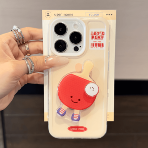 Upaitou Casing for Iphone 15 Promax 15pro 15plus IPhone 16 15 14 13 12 11 Pro Max Cartoon Cute Expressions Table Tennis Bracket Phone Case with Bracket Protective Silicone Shockproof Soft Back Cover
