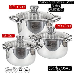 Winniejaya Panci Set Stainless Steel Tebal 3 Set Lengkap Tutup Soup Pot Calypso 16/18/20cm