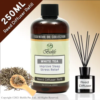 Biolife White Tea Essential Oil Aromatherapy Reed Diffuser Refill Long Lasting Scent (250ml Reed-Diffuser Refill)