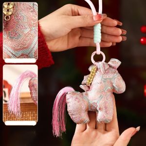 JOY TOY Chinese Style New Years Decoration Traditional Calabash Little Horse Keychain Blessing Words Copper Coin New Year Hanging Ornaments Party