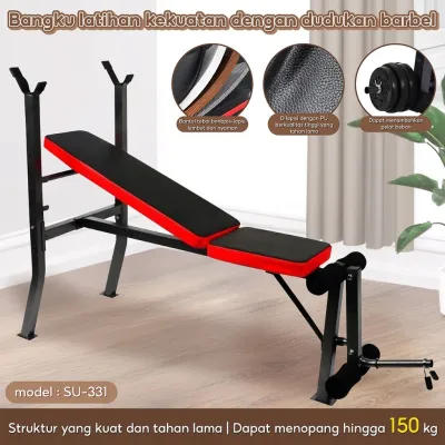 HTD Sport NEW Bangku Fitness Bench Press Lipat Multifungsi Untuk Barbel Sit-up & Latihan Otot Paha