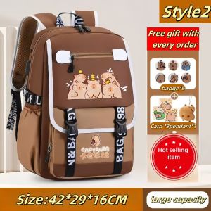 CapyBara backpack with large capacity multi-layer multi-functional dirt resistant backpack for elementary school students going out boys and girls backpack external USB charging port design for backpack