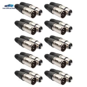 Ueb Official Mall ✪ 20pcs 3 Pin Plug Connector Socket Panel Mount Chassis 10 Male 10 Female MIC Adapter Zinc Alloy MIC Jack Plug for Power Amplifier
