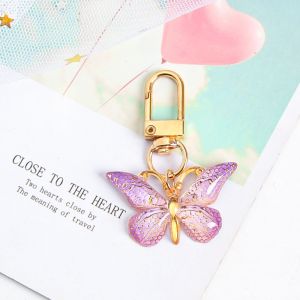 PICKIT Crystal Butterfly Butterfly Keychain Lobster Button Exquisite Key Holder Accessories Fashion Acrylic Butterfly Keyring Party Decoration