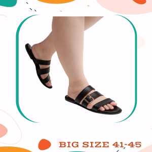 Rona SANDAL SELOP WANITA BIG SIZE 41 42 43 44 45 WARNA HITAM BAHAN SYNTHETIC OUTSOL FIBER JAVARINO ANTI SLIP NYAMAN EMPUK DIPAKAI sandal wanita over size 43 SANDAL KASUAL UKURAN JUMBO 44 sandal wanita jumbo