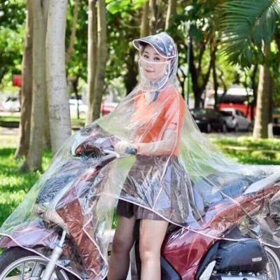 Áo mưa trong suốt 1 đầu có khẩu trang từ nhựa vi sinh siêu bền áo mưa đi xe máy áo mưa nam nữ áo mưa 1 người