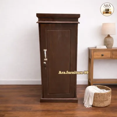 Lemari Kayu | Lemari 1 Pintu Plisture Dan Natural 3 Sekat Full Kayu Mahoni