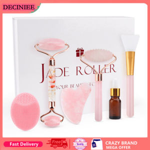 1 Set Face Massage Jade Roller Rose Quartz Natural Stone Crystal Slimmer Lift Wrinkle Double Chin Remover Beauty Care Slimming Tools For Women Gift With Box