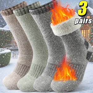 3Pairs Men Brushed Fleece Thermal Crew Socks Cold Weather Activities Thicken Wool Mid Calf Sock Women Trekking Skiing Fitness